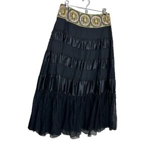 NY‎ Collection Women Skirt Small Black Tiered Sequin Dark Fairy Gypsy Whimsigoth